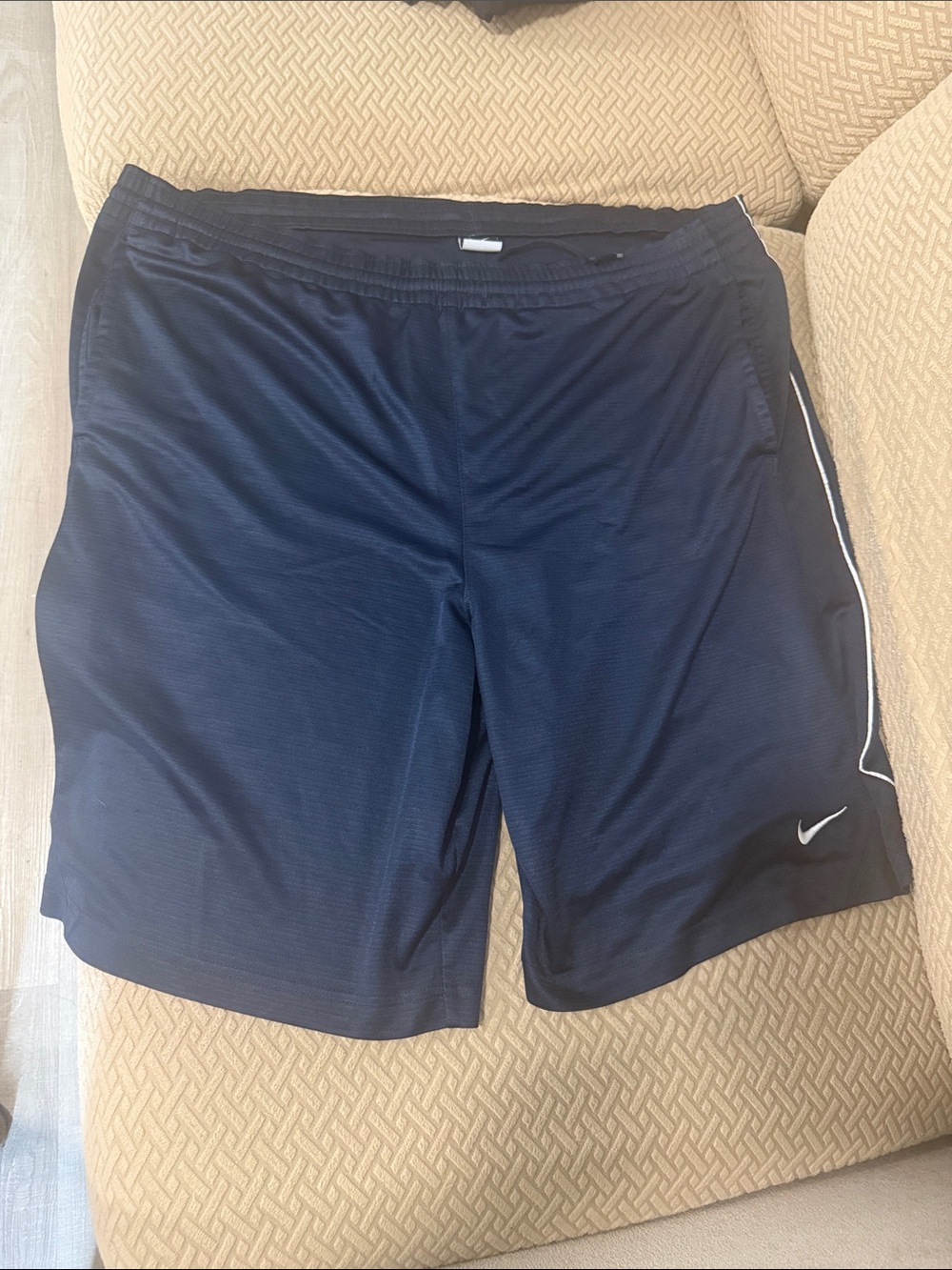 Nike Men’s Navy Blue Athletic Shorts with White Swoosh